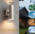 JNR Aussenleuchte IP54 Edelstahl – Wasserdichte Wandlampe 2×5W GU10 3000K – Bild 2