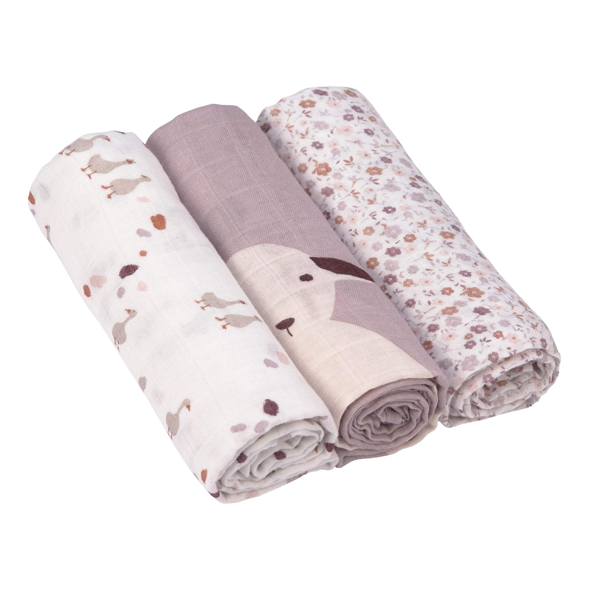 LÄSSIG Mulltücher 3er Set 80x80 cm – Spucktücher aus Bambusviskose für Babys