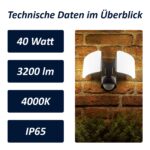 Maxkomfort LED Aussenwandleuchte mit Bewegungsmelder – 3200lm Fluter IP65 Schwenkbar – Bild 2
