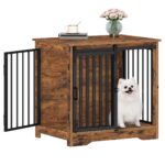 Hzuaneri Hundebox Möbel 69 cm mit 2 Türen – Vintage Hundekaefig & Beistelltisch