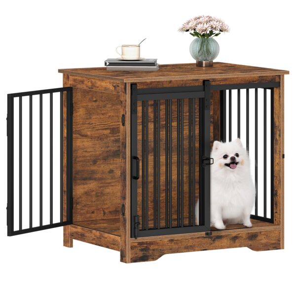 Hzuaneri Hundebox Möbel 69 cm mit 2 Türen – Vintage Hundekaefig & Beistelltisch