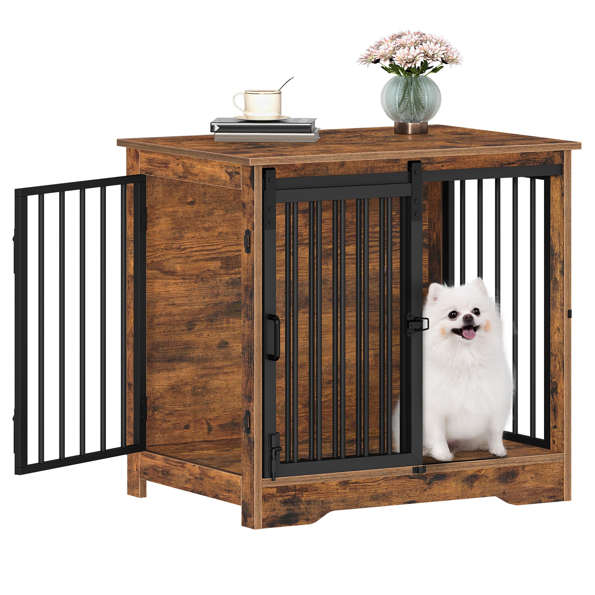 Hzuaneri Hundebox Möbel 69 cm mit 2 Türen – Vintage Hundekaefig & Beistelltisch