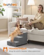 Feandrea Hundetreppe 3 Stufen mit Schaumstoff – Gelenkschonende Haustierrampe für kleine Hunde – Bild 2
