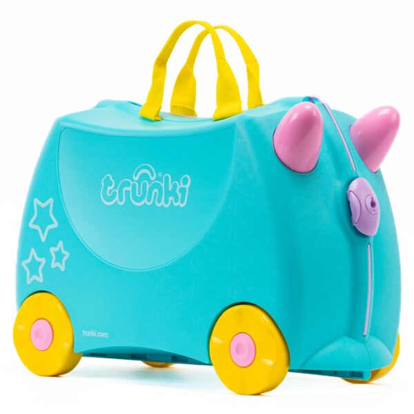 TRUNKI Una Einhorn Kinderkoffer 18L – Befahrbarer Hartschalen-Trolley mit Rollen