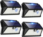 OUILA Solarleuchten 4er Set mit Bewegungsmelder – 185 LED IP65 Wandleuchten für Aussen