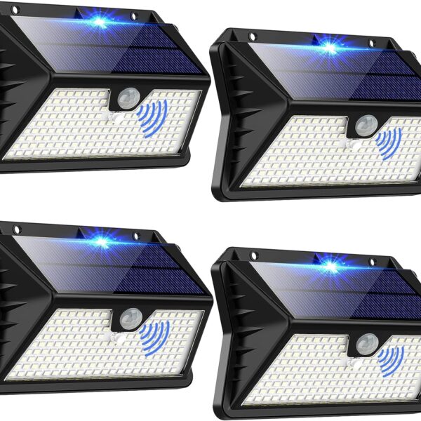 OUILA Solarleuchten 4er Set mit Bewegungsmelder – 185 LED IP65 Wandleuchten für Aussen