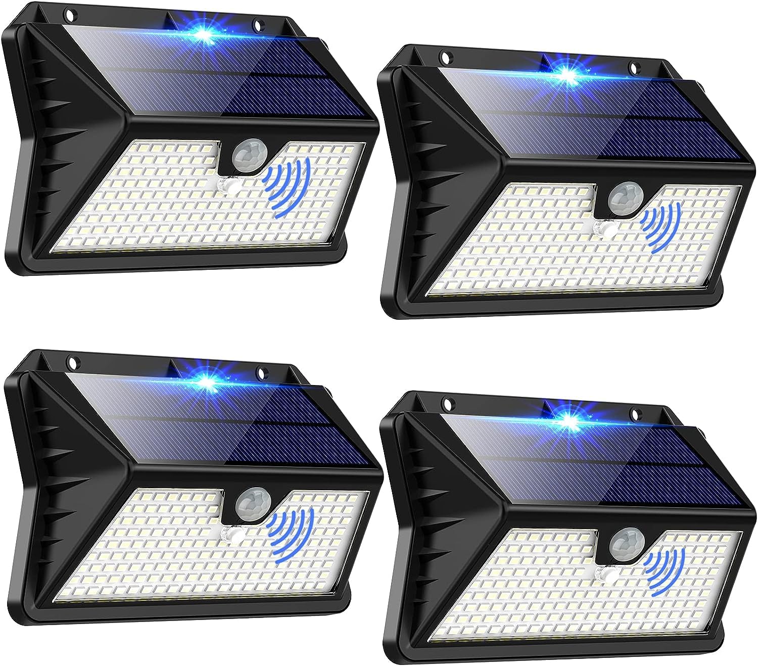 OUILA Solarleuchten 4er Set mit Bewegungsmelder – 185 LED IP65 Wandleuchten für Aussen