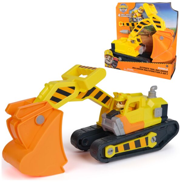Rubble & Crew – 35 cm 2-in-1 Bagger & Planierraupe mit 4 Werkzeugen & Figur