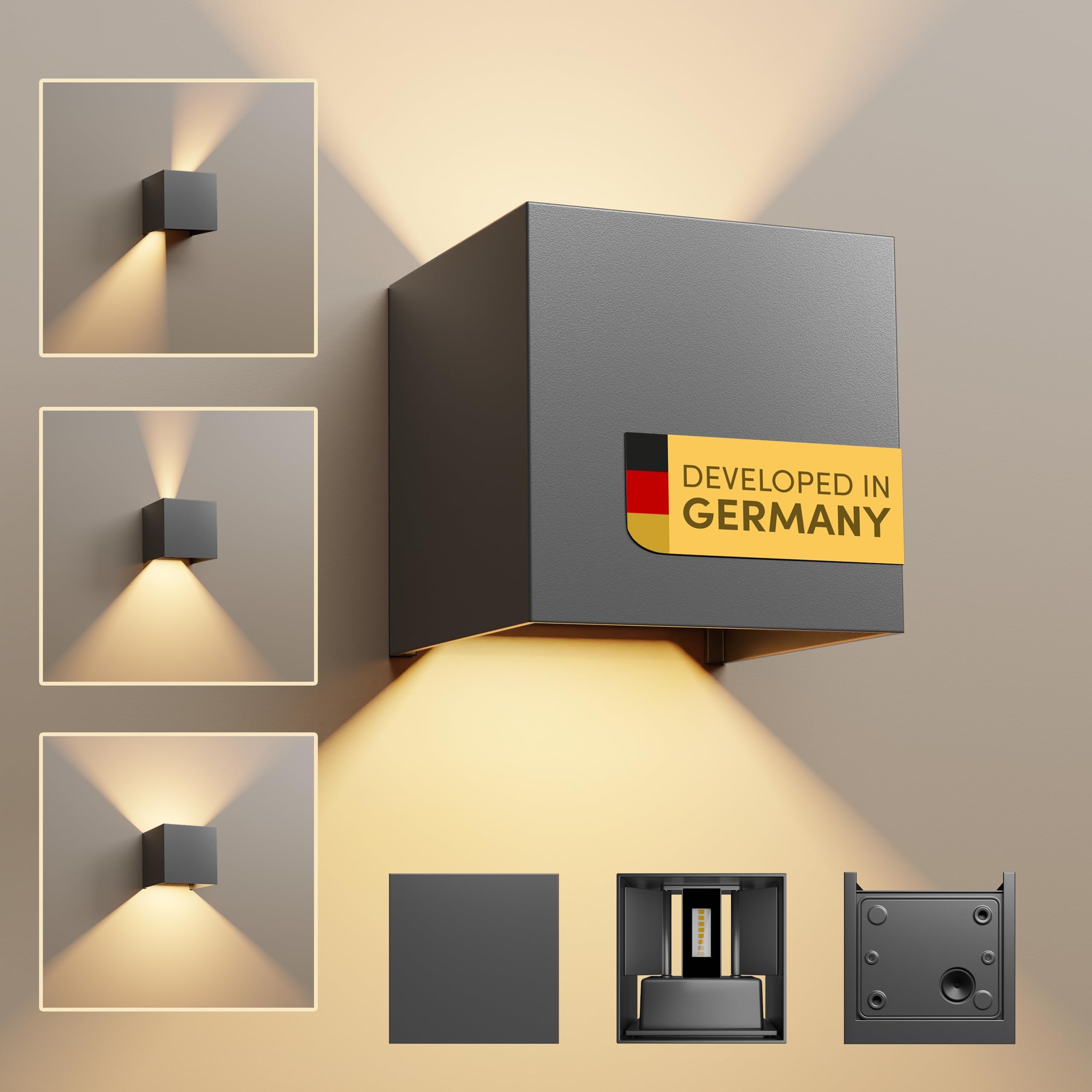 Scandinavian home Lysea LED Wandleuchte – IP65 Aussenleuchte mit einstellbarer Helligkeit