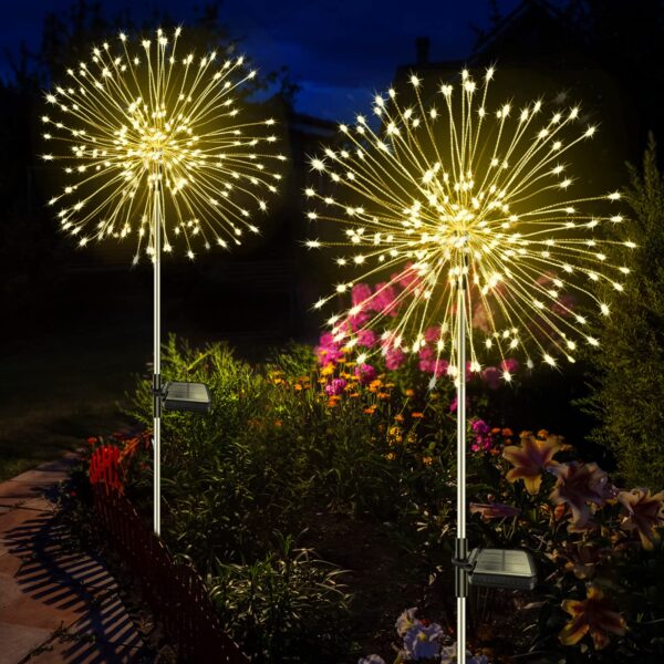 Liyade Solar-Gartenstecker 2er-Set, 120 LED Warmweiß – 8 Modi für Garten, Balkon & Terrasse