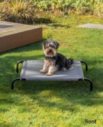 lionto Erhöhte Hundeliege 75 x 47 cm – Outdoor Haustierliege mit Metallgestell Grau – Bild 2