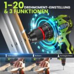 21V Akku-Bohrschrauber Set mit Schlagbohrfunktion – 60 Nm, 2 Akkus & 29 Zubehörteile – Bild 6