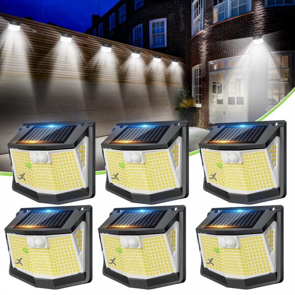 6er Set Solar Aussenleuchte 248 LED mit Bewegungsmelder – IP65 Gartenlampe 270° für Hof & Terrasse