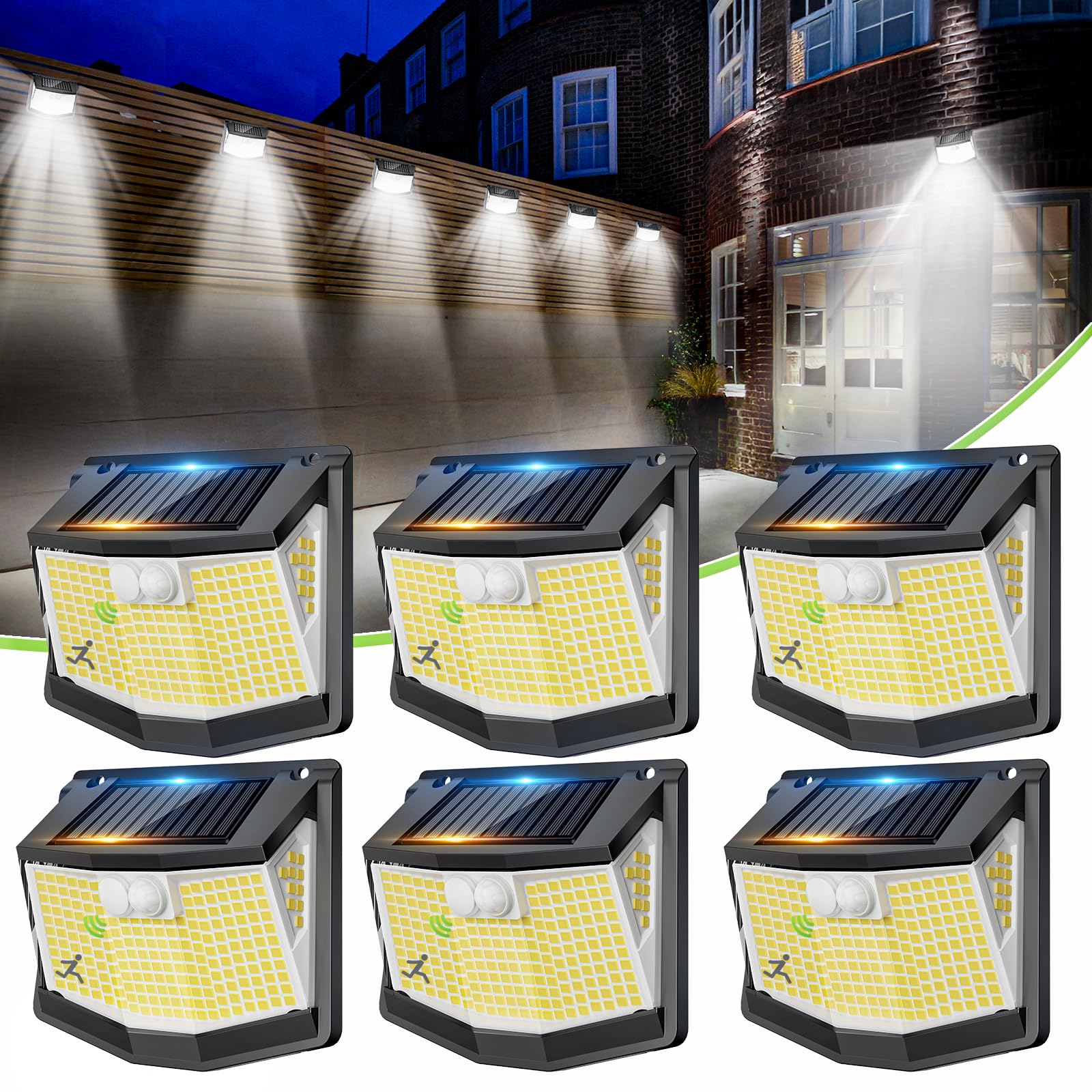 6er Set Solar Aussenleuchte 248 LED mit Bewegungsmelder – IP65 Gartenlampe 270° für Hof & Terrasse