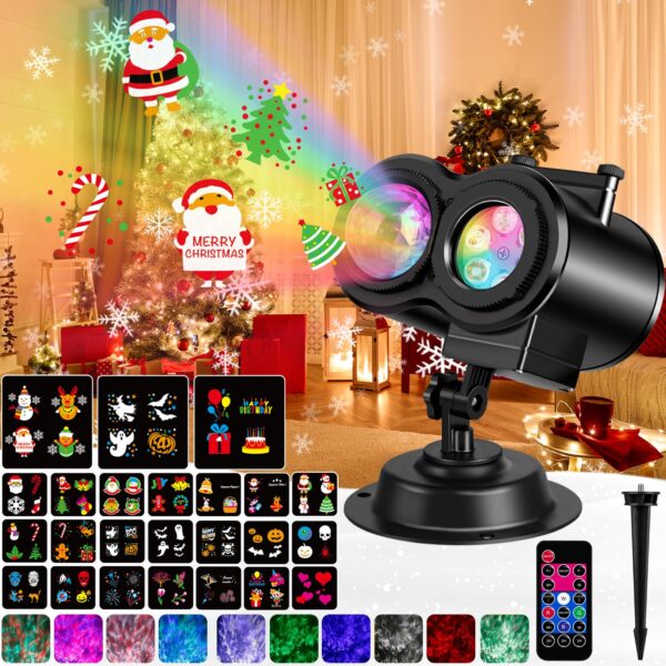 Laliled LED Projektor Weihnachten & Halloween – 24 Dias mit Wasserwellen-Effekt, IP44 wasserdicht