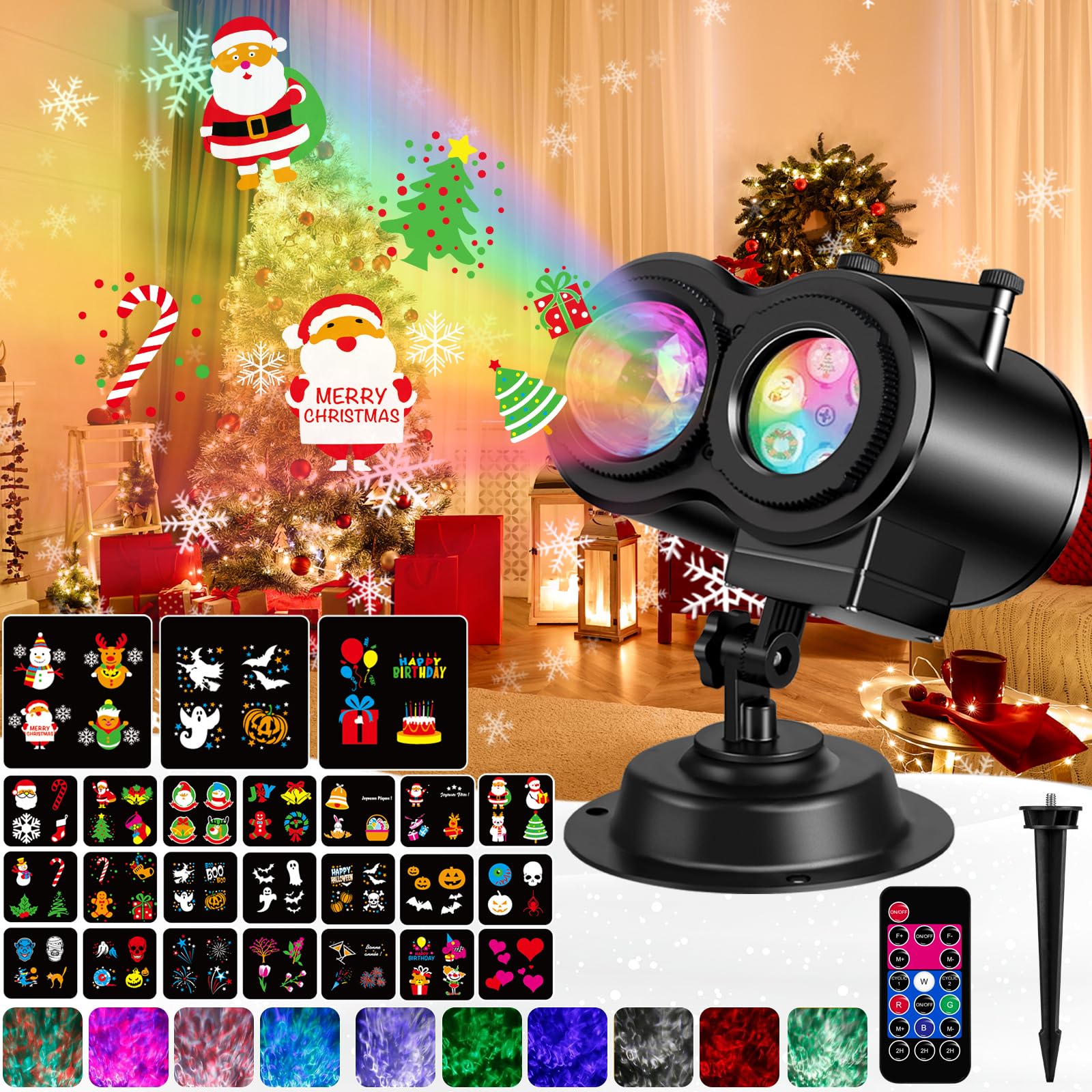 Laliled LED Projektor Weihnachten & Halloween – 24 Dias mit Wasserwellen-Effekt, IP44 wasserdicht