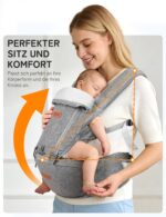 besrey Babytrage mit Hüftsitz für 4–36 Monate – Ergonomische Trage mit Lendenstütze & Sabberlatz – Bild 4
