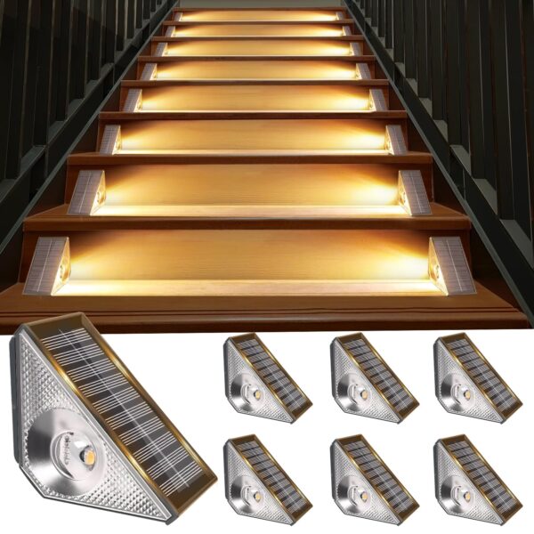 Bzavor 6er Set Solar-Treppenleuchten IP65 – Warmweiss LED Aussenbeleuchtung für Treppen & Terrasse