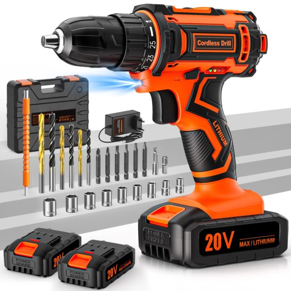 FAHEFANA 20V Akkuschrauber Set mit 2x2.0Ah Akkus – 42Nm Bohrschrauber für DIY & Reparatur