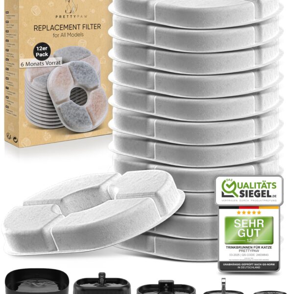 Pretty Paw Katzenbrunnen Ersatzfilter 12er Pack – Original Filter für optimale Wasserqualität