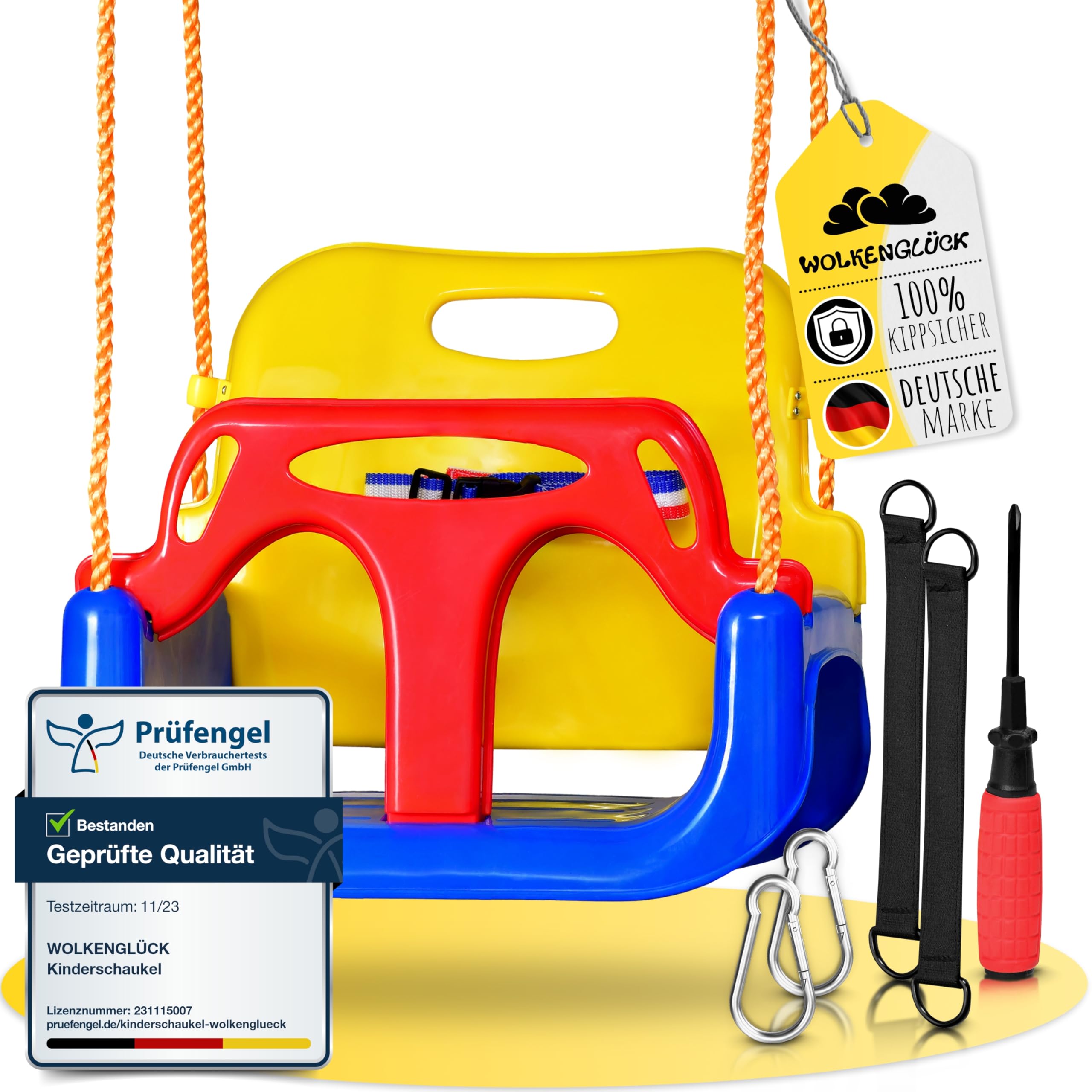 WOLKENGLÜCK® Babyschaukel 3 in 1 – Mitwachsende Kinderschaukel für 6 Monate bis 6+ Jahre