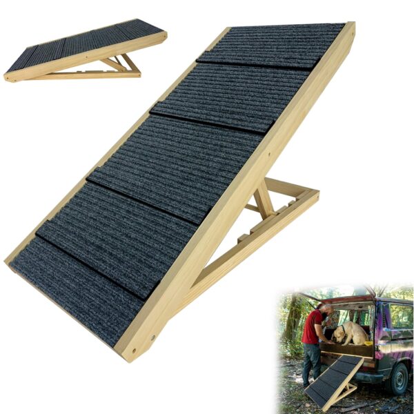 YRHome Hunderampe Holz klappbar 100x40cm – höhenverstellbar bis 100kg für Bett, Sofa & Auto
