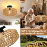 AmazeFun Boho Deckenleuchte Ø30cm mit Rattan Lampenschirm – E27 Vintage Deckenlampe – Bild 4