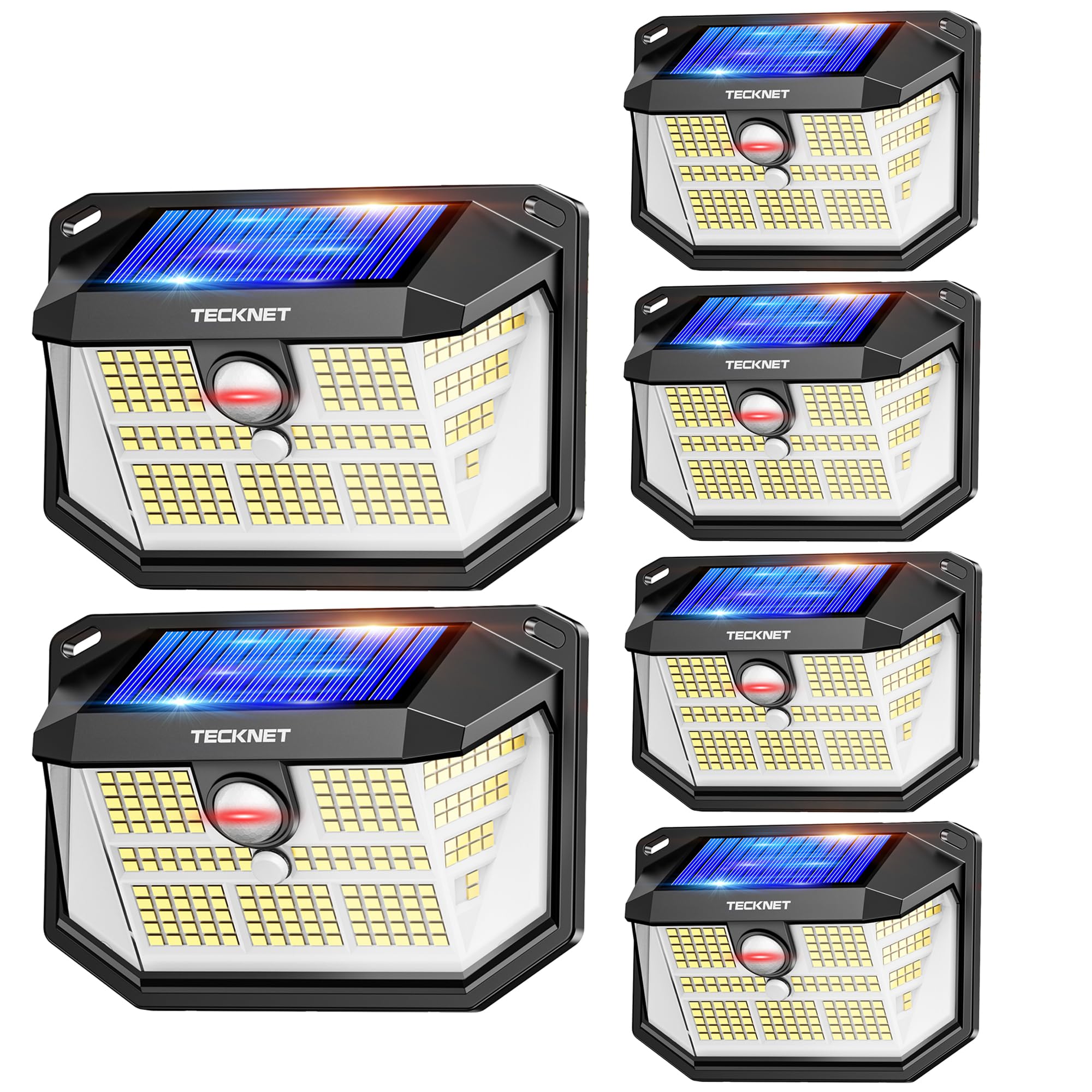 TECKNET 6er Set Solarleuchten 231 LED 300° mit Bewegungsmelder – IP65 Wandleuchte für Garten