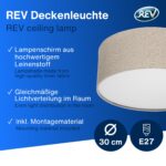 REV LED Deckenleuchte 30cm – Vintage Leinenstoff in Taupe für warmes Raumlicht – Bild 2