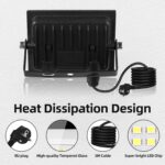 wowspeed 50W LED Strahler Aussen 5000LM IP66 – Flutlicht 3000K Warmweiss mit 3m Kabel – Bild 4