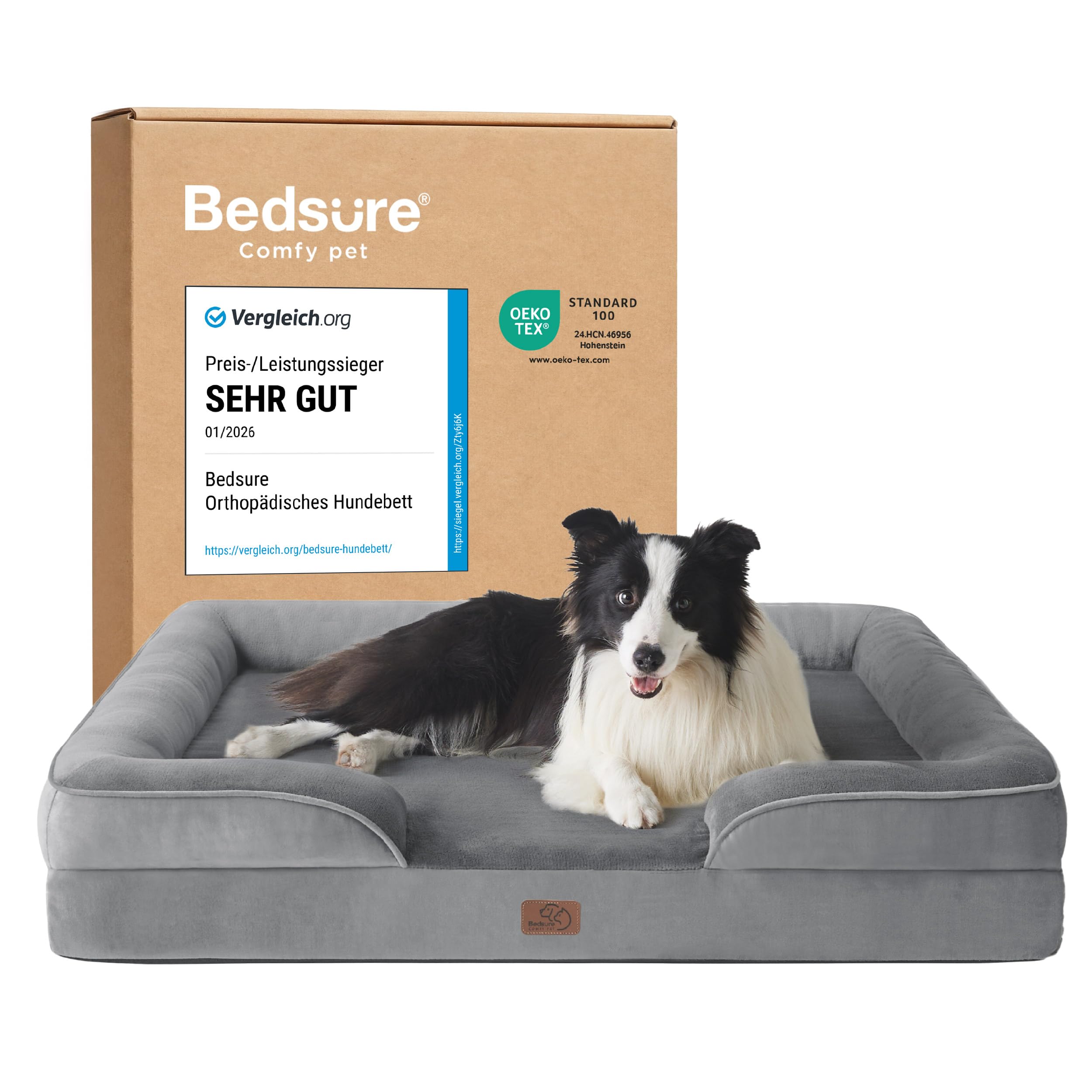 BEDSURE Orthopädisches Hundebett 89x63cm – Ergonomisches Hundesofa für Mittelgrosse Hunde