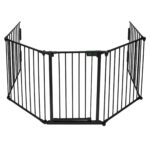 VOUNOT Kaminschutzgitter 300x75 cm mit Sicherheitstür – Faltbares Ofenschutzgitter