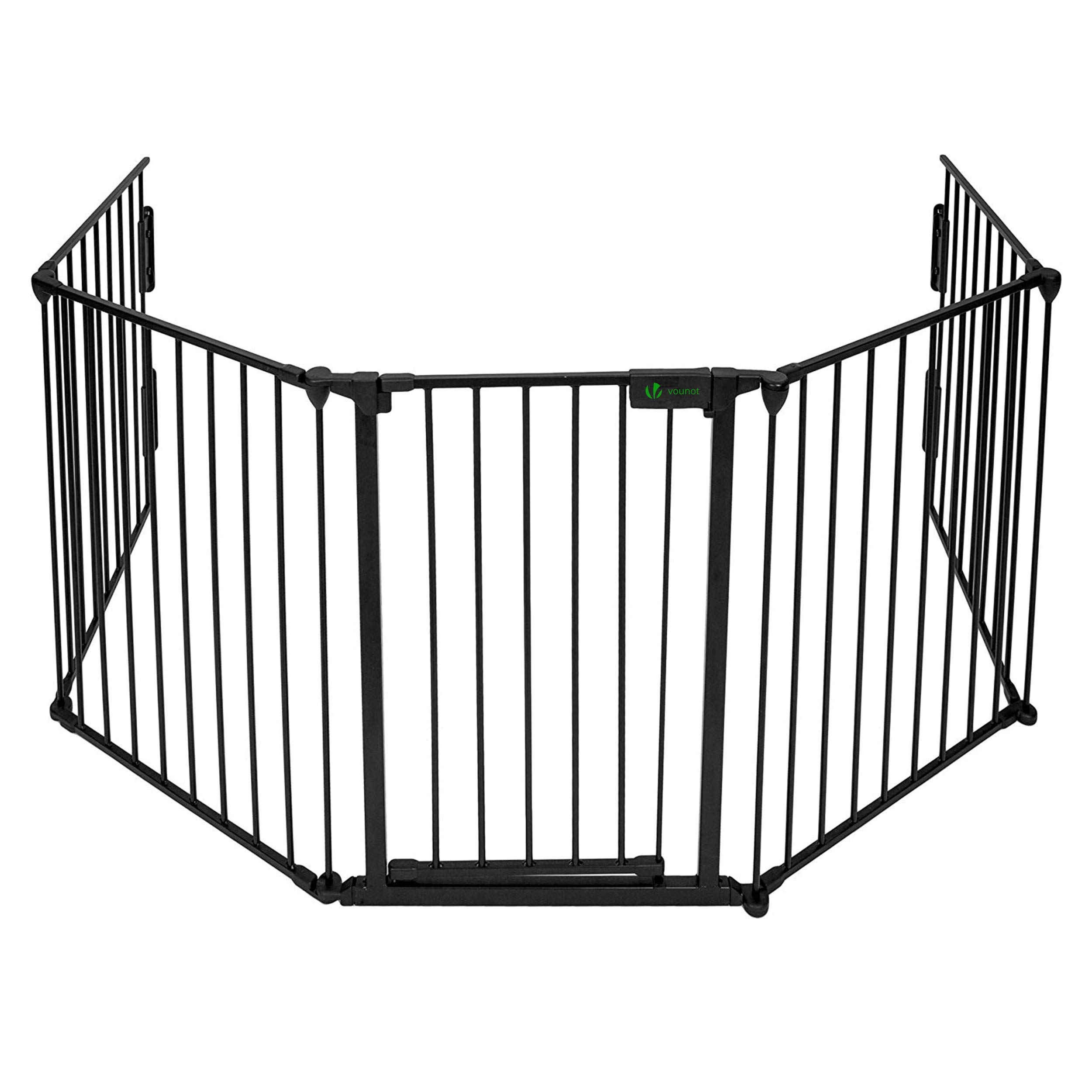 VOUNOT Kaminschutzgitter 300x75 cm mit Sicherheitstür – Faltbares Ofenschutzgitter