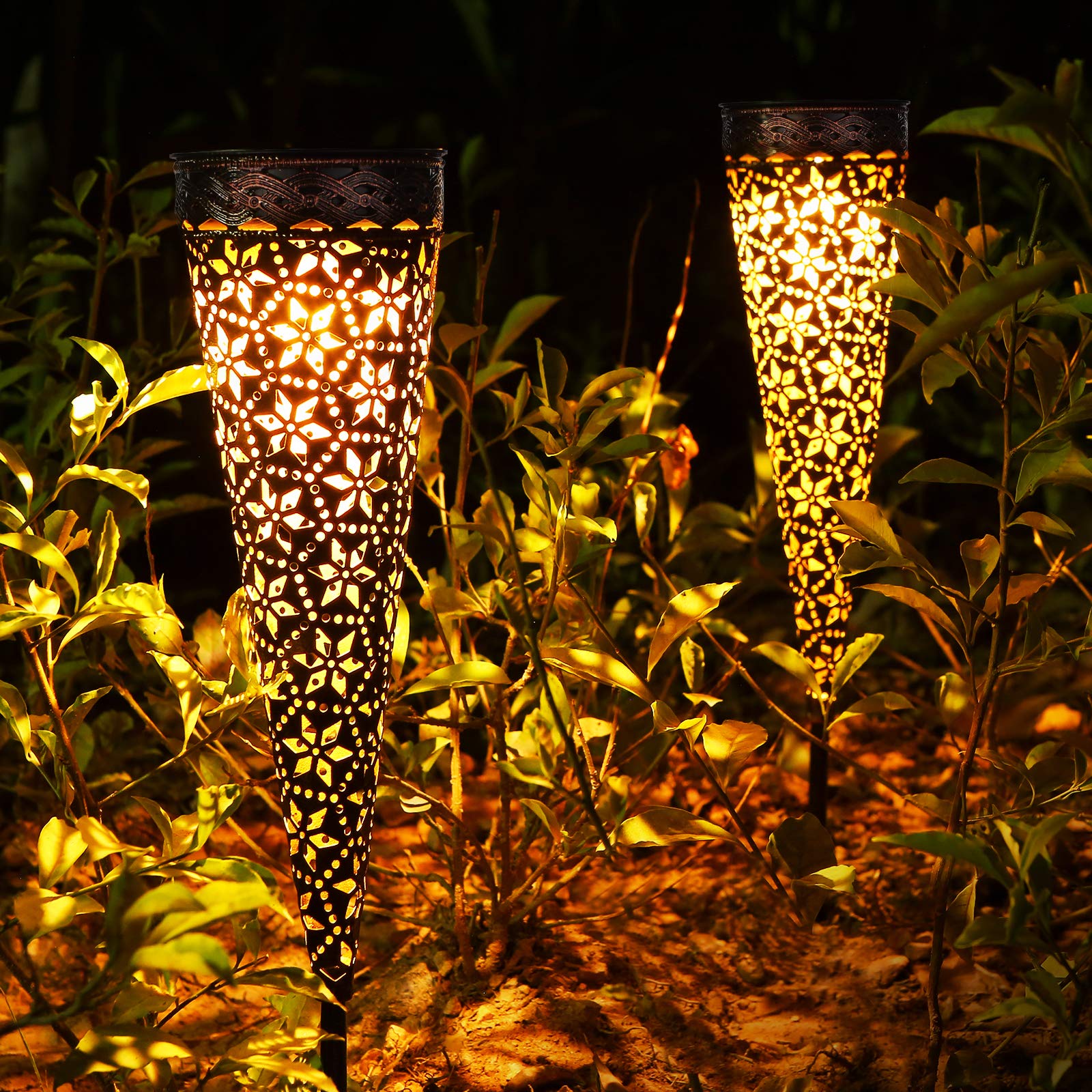 2er Set Metall Solarleuchten mit Rostoptik – Warmweiße LED Gartenbeleuchtung IP65 für Außen