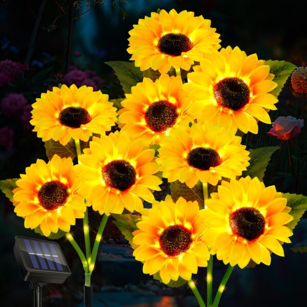 Liuyife 3er Set Solar-Sonnenblumen – 9 LED-Blüten mit warmweissem Licht für Garten & Friedhof