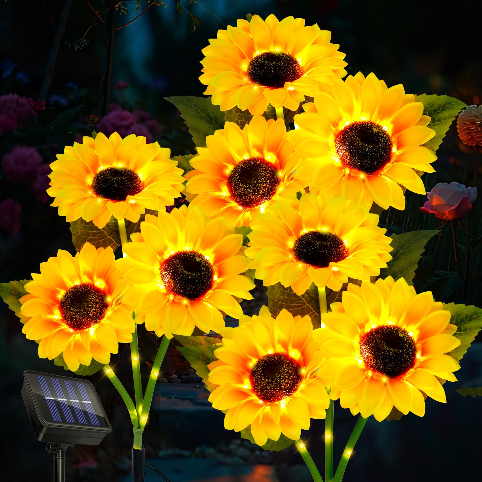 Liuyife 3er Set Solar-Sonnenblumen – 9 LED-Blüten mit warmweissem Licht für Garten & Friedhof