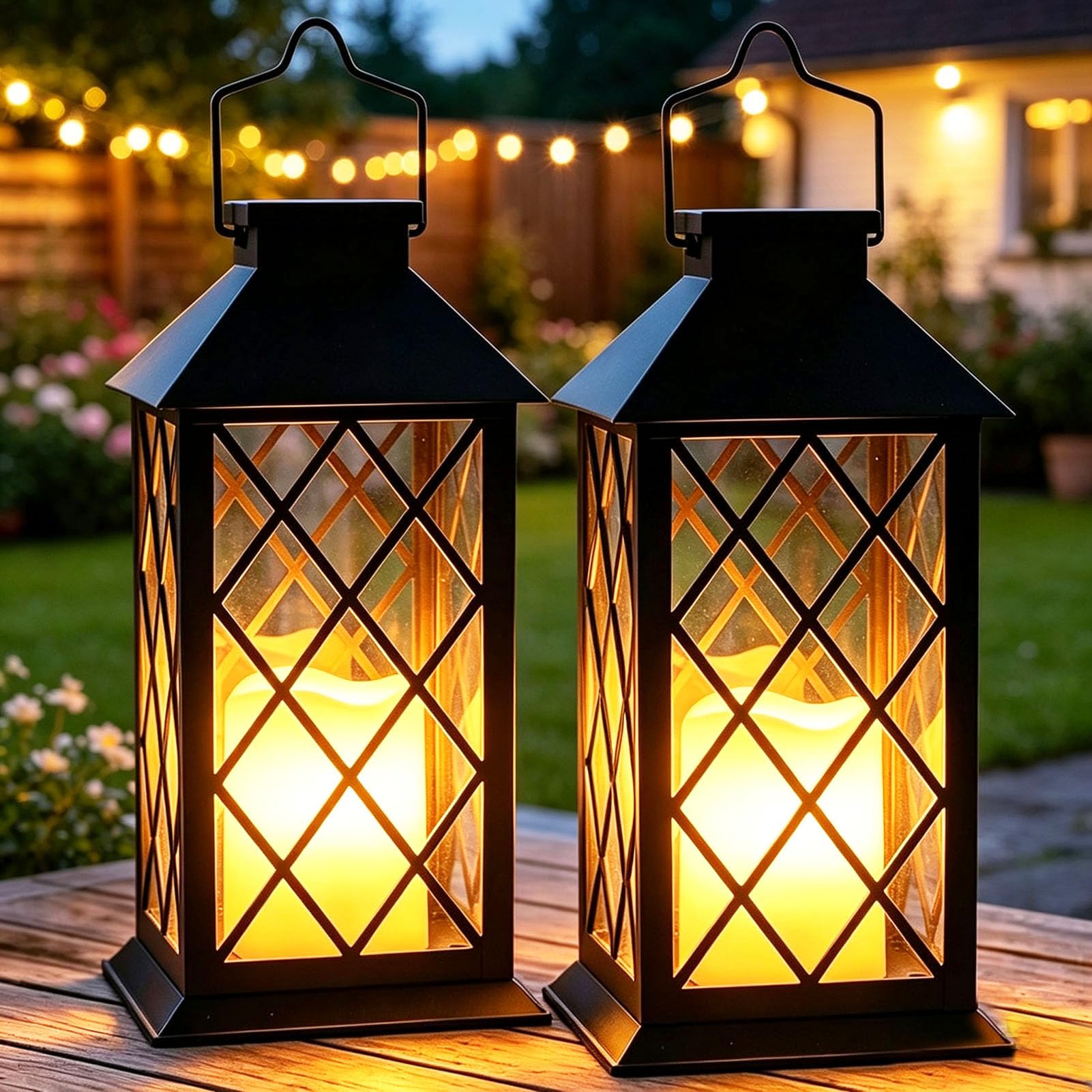 Yowin Solarlaterne 35cm 2er Set – Flammeneffekt LED mit Glasgehäuse für Garten & Balkon
