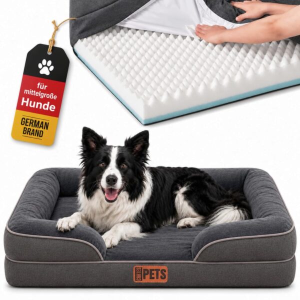 CORTES PETS Orthopädisches Hundebett 90 x 64 cm – Memory Foam & Gel für mittelgroße Hunde