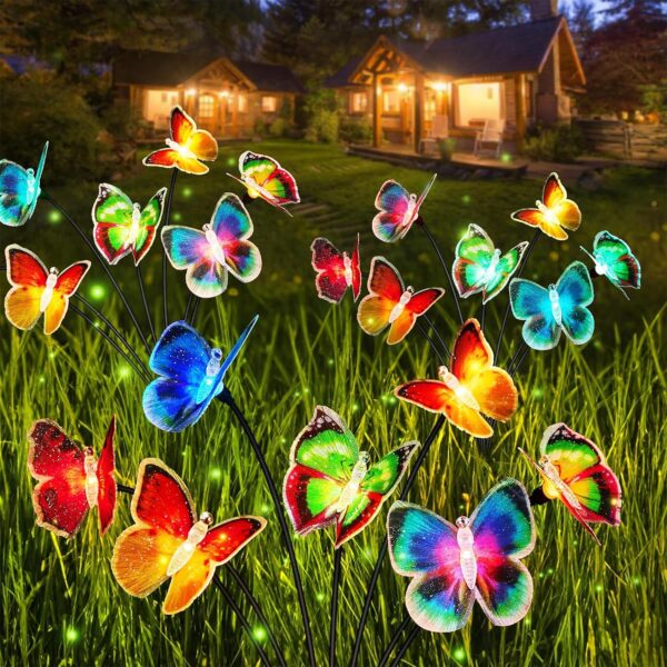 TZEKING Schmetterling Solarleuchten 2er Set mit 14 LED & Farbwechsel – IP65 Gartenleuchten