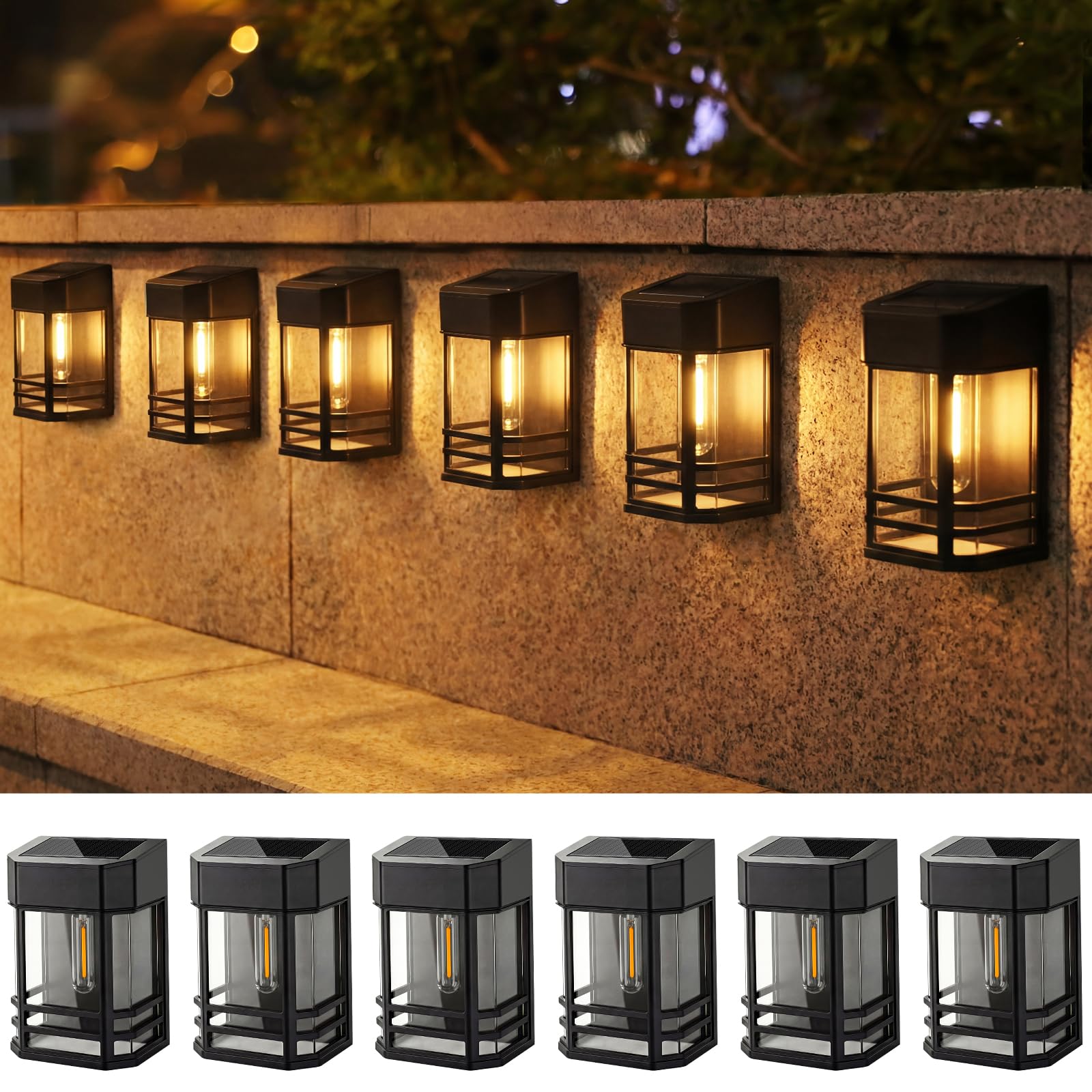 nipify Solar Wandleuchte Aussen 6er Set – IP65 Wasserdicht, 3 Helligkeitsstufen, Warmweiss