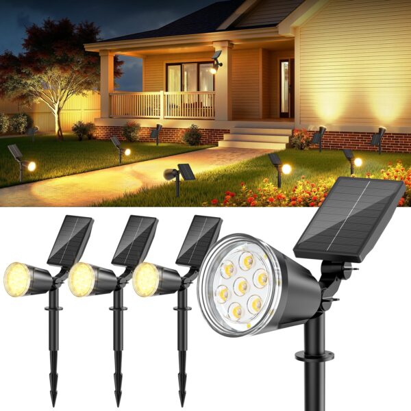 GEARLITE Solar LED Strahler 1200 Lumen – IP65 Gartenleuchte mit 1500 mAh Batterie, 2er Set