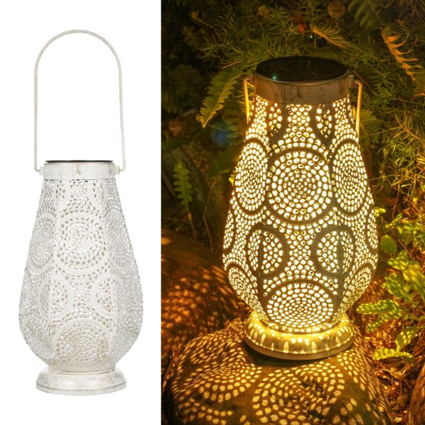 Orientalische Solar-Laterne Metall Weiss – IP65 Wasserdicht für Garten, Balkon & Terrasse