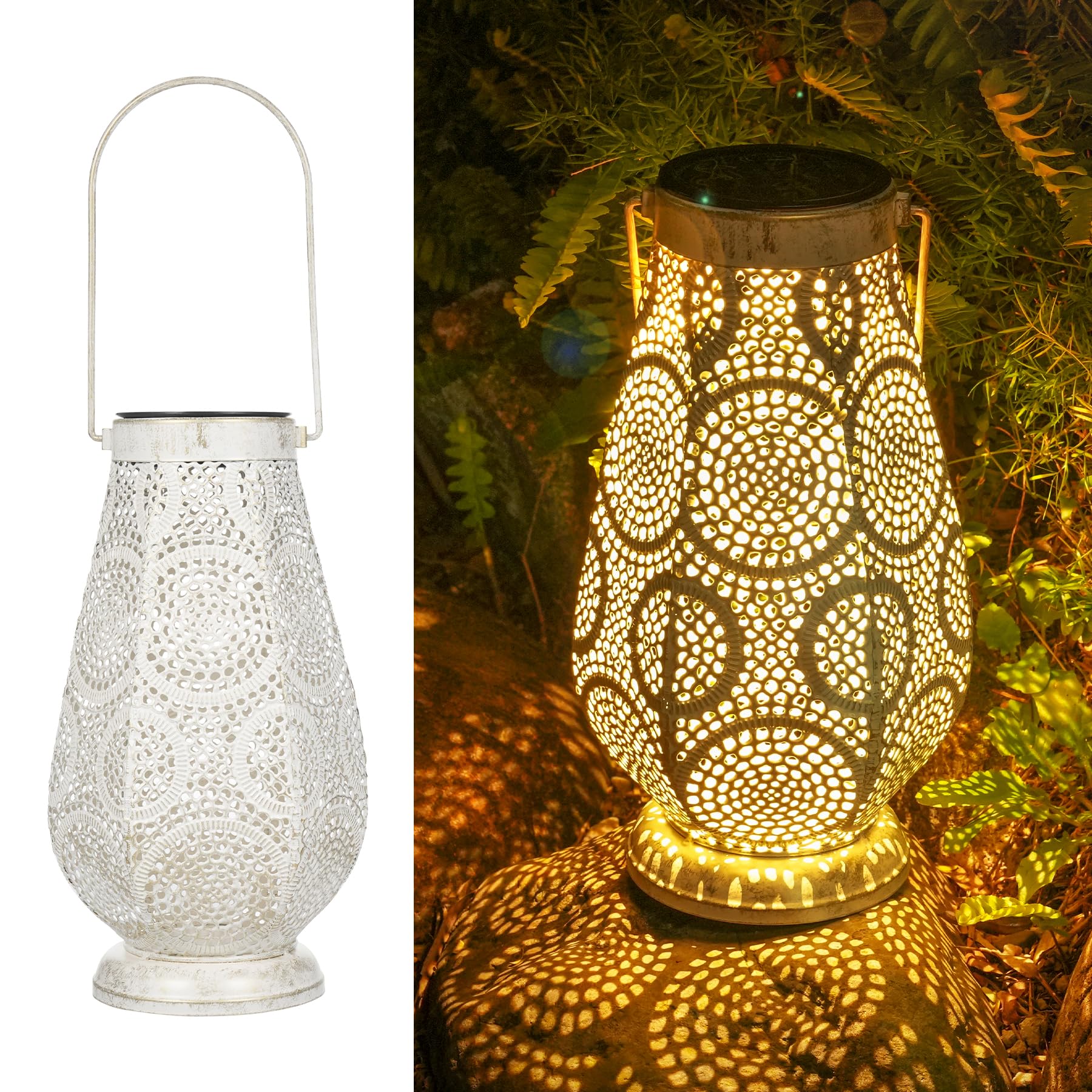 Orientalische Solar-Laterne Metall Weiss – IP65 Wasserdicht für Garten, Balkon & Terrasse