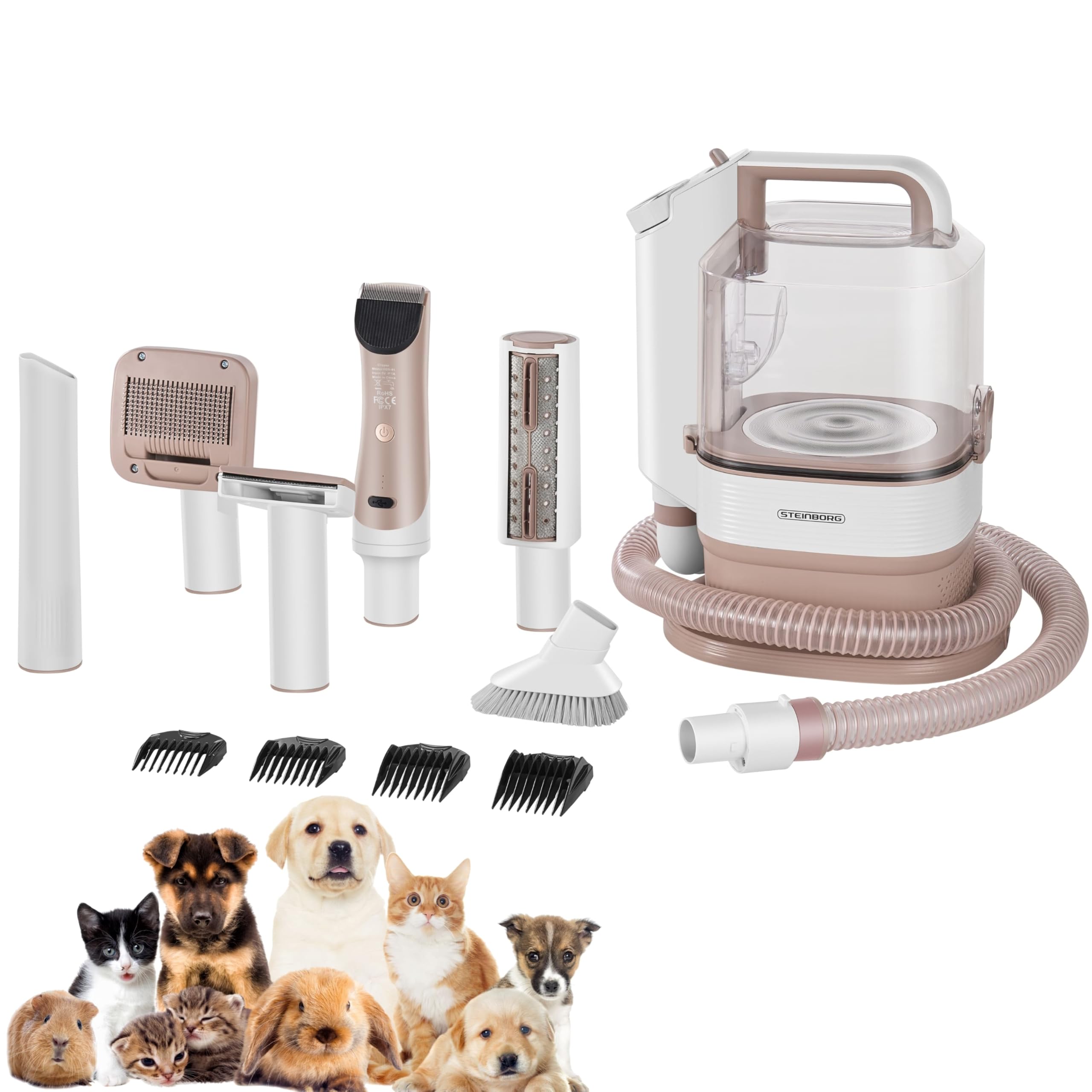 Steinborg® 7-in-1 Haustierpflegeset mit Staubsauger 13.500 Pa – Hundeschermaschine & Fellpflege