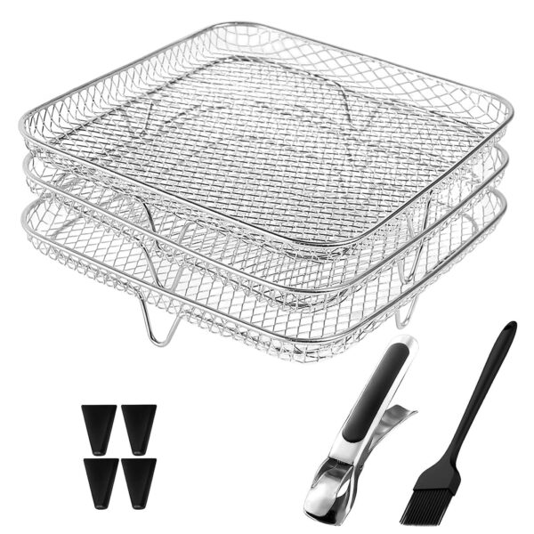 ulafbwur Dörrgitter Edelstahl 3er Set stapelbar – Multifunktionales Fritteusenzubehör