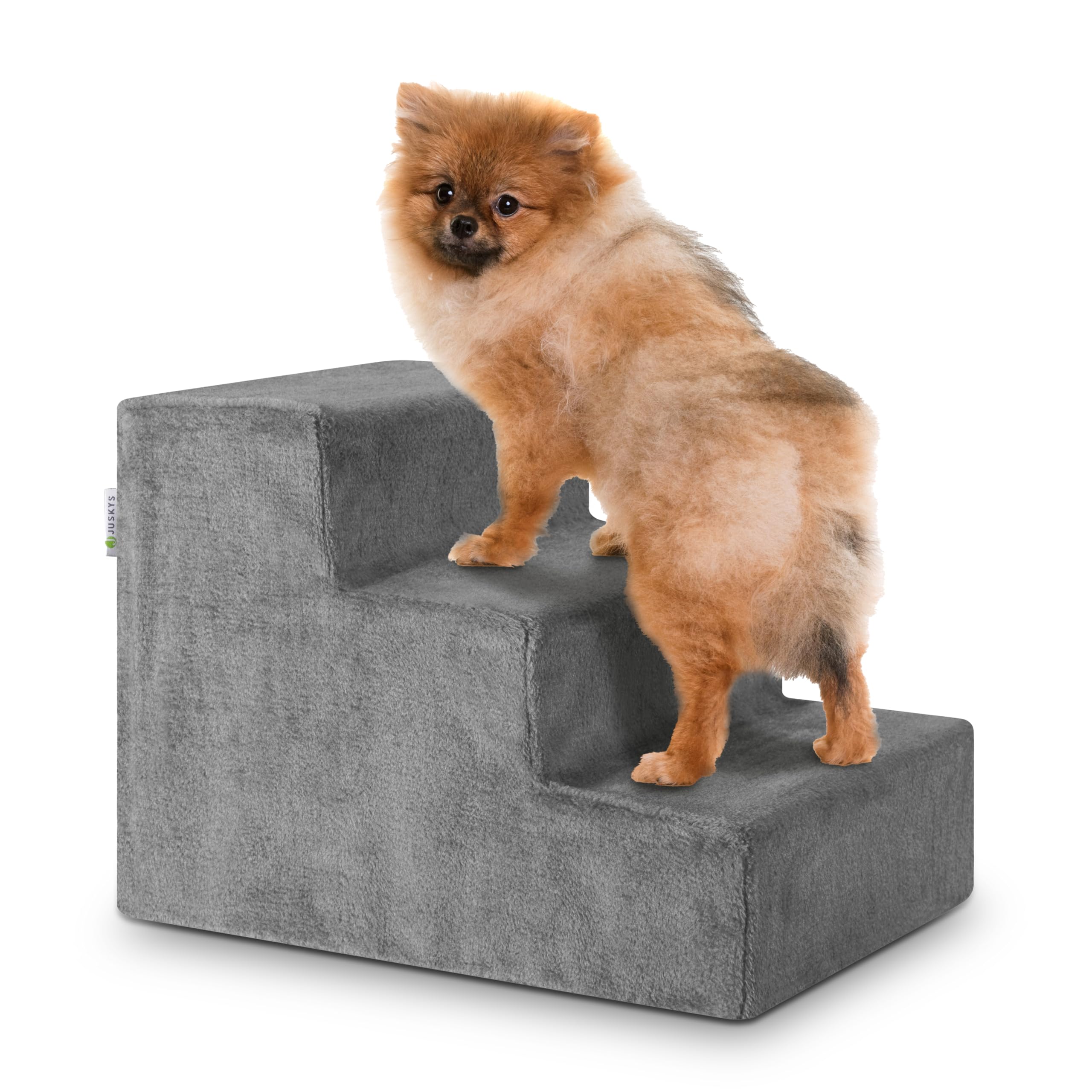 Juskys Hundetreppe 36 cm – Gelenkschonende Haustierrampe mit 3 Stufen & waschbarem Plüsch