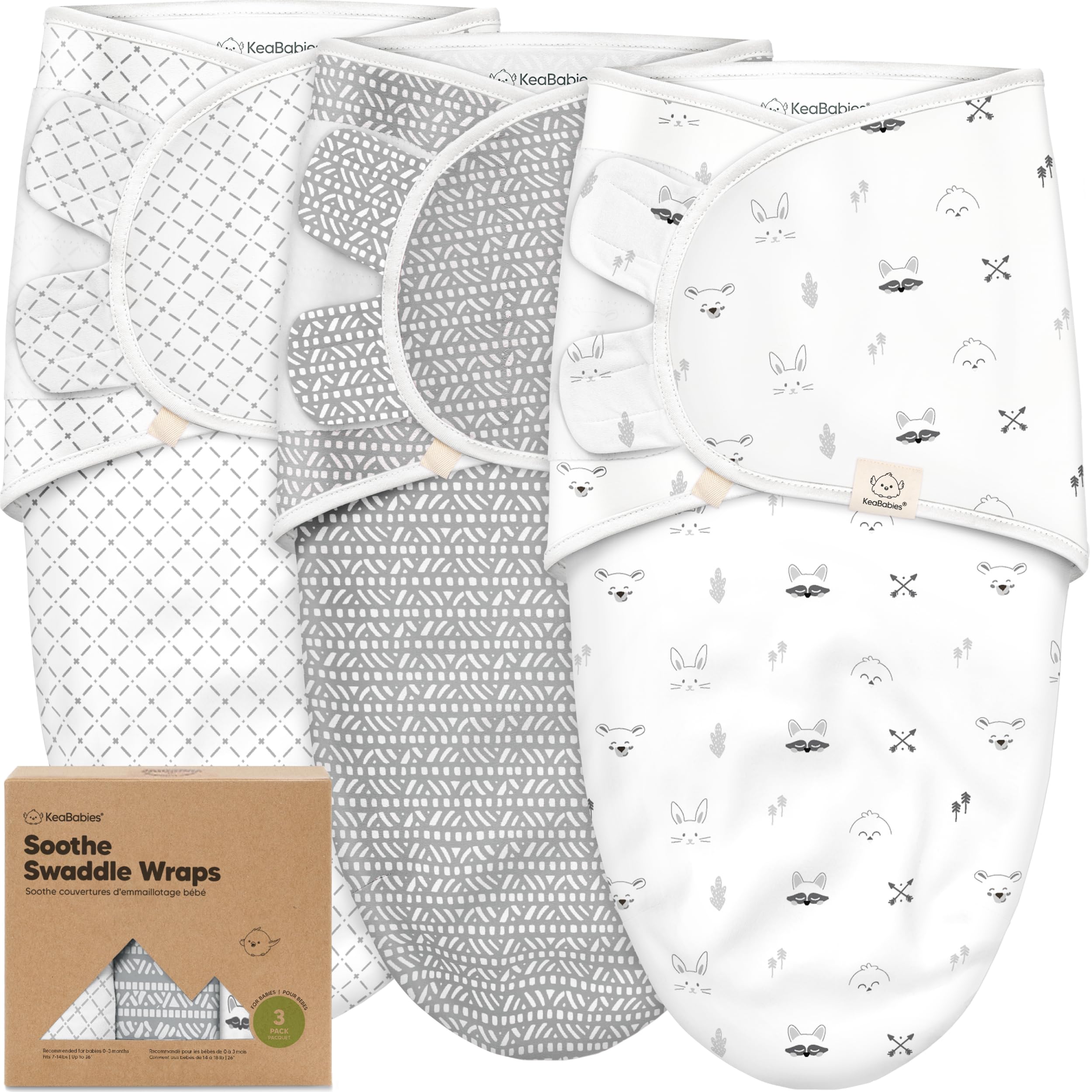 KeaBabies 3er-Pack Bio-Pucksack 0-3 Monate – Ergonomischer Babyschlafsack aus Bio-Baumwolle