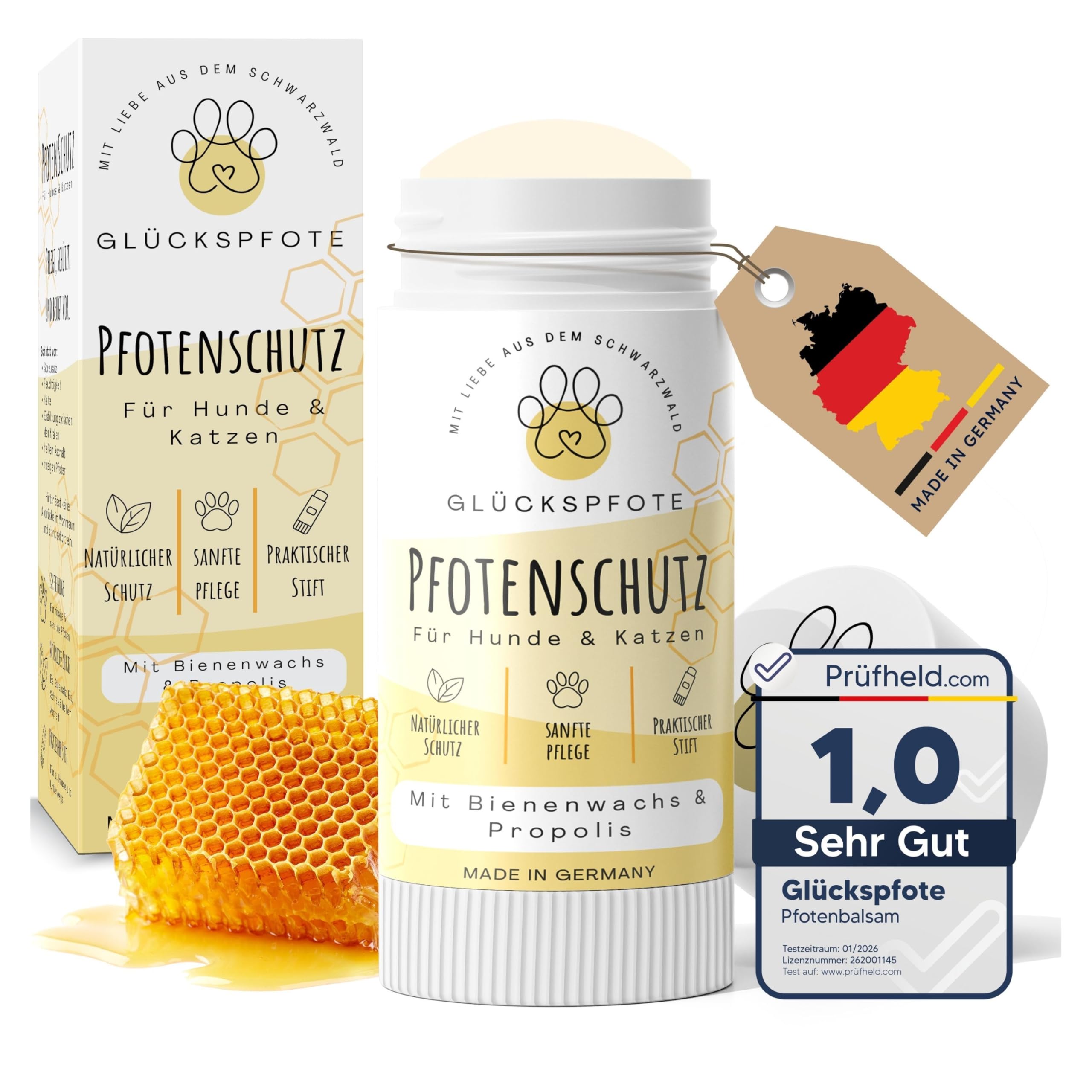 GLÜCKSPFOTE® Pfotenbalsam Stick 40g mit Bienenwachs – Pfotenschutz für Hunde & Katzen