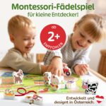 Merle Toys® Fädelspiel ab 2 Jahre – 12 Holzfiguren Bauernhof mit Spielbrett aus FSC Holz – Bild 3