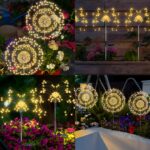 HELESIN Solar Gartenleuchte 4er Set mit 120 LEDs – Warmweiss Feuerwerk Deko für Aussen – Bild 2